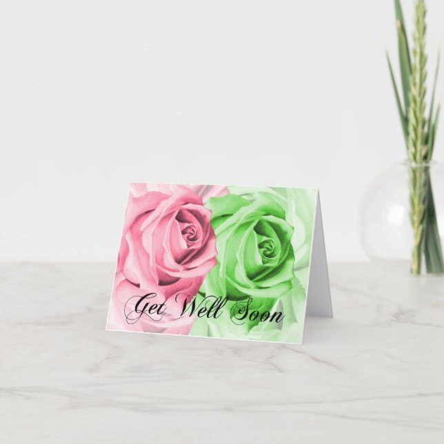 Pink & Green Roses Get Well Soon Card (Front)
