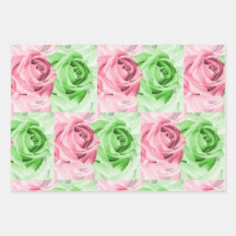 Pink & Green Roses Wrapping Paper Sheets