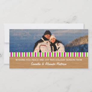 Pink/Green Rustic Stripes Photo Card