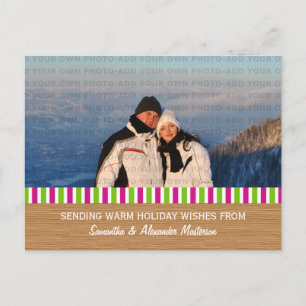 Pink/Green Rustic Stripes Photo Postcard