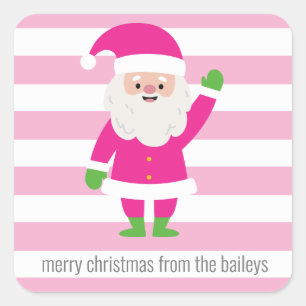 Pink & Green Santa Striped Christmas Gift Stickers