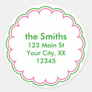 Pink Green Scallop Address Stickers