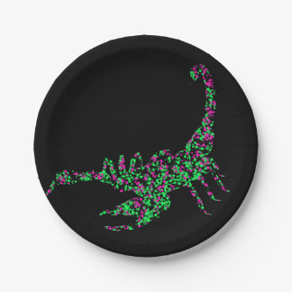 Pink Green Scorpian Splattered Paint Paper Plate