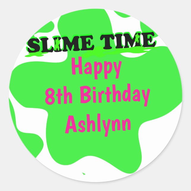 Pink Green Slime Birthday Classic Round Sticker (Front)