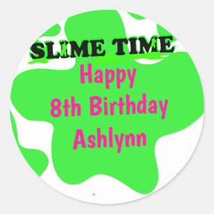 Pink Green Slime Birthday Classic Round Sticker