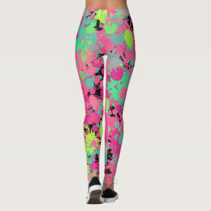 Pink Green Splatter Burst Pattern Vacation Beach Leggings