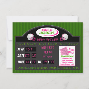 Pink Green Sports Football Scoreboard Baby Shower Invitation