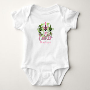 Pink Green Spring Easter Gnomes My First Easter Baby Bodysuit
