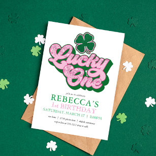 Pink Green St. Patrick' Lucky One First Birthday Invitation