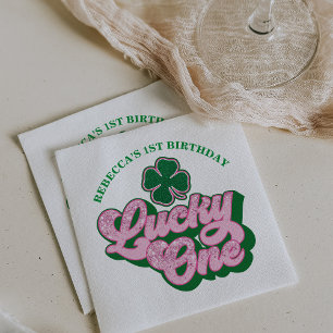 Pink Green St. Patrick's Day Lucky One Birthday Napkin