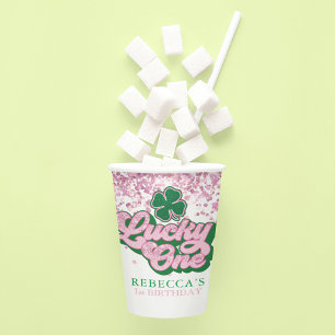 Pink Green St. Patrick's Lucky One First Birthday Paper Cups
