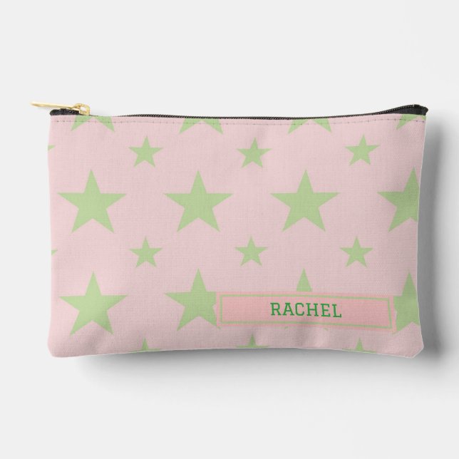 Pink Green Stars Pattern Constellation Pencil Case Accessory Pouch (Front)