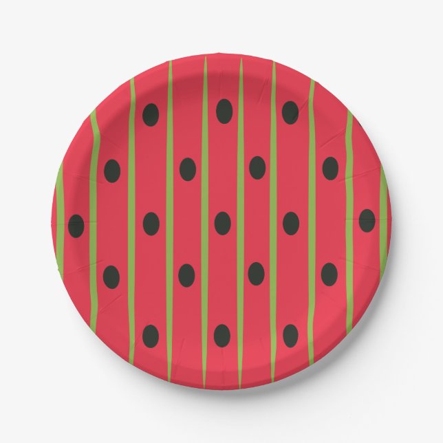 Pink Green Stripe Circle Modern Cute Paper Plate (Front)