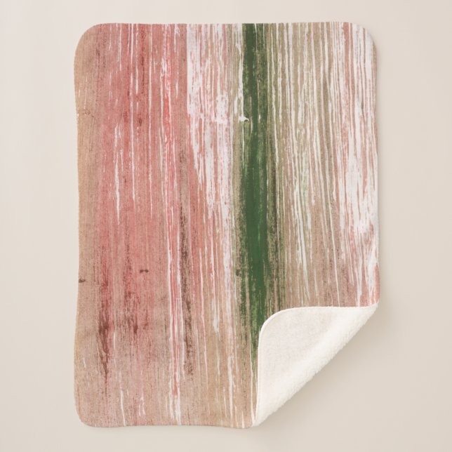 Pink green striped abstract painting art sherpa blanket (Front)