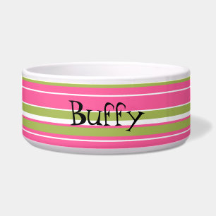 Pink & Green Striped Custom Dog Bowl