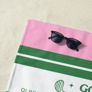 Pink & Green Striped personalised retro gift Beach Towel
