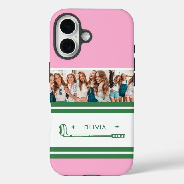 Pink & Green Striped personalised retro gift Case-Mate iPhone Case (Back)