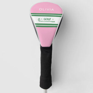 Pink & Green Striped personalised retro gift Golf Head Cover
