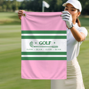 Pink & Green Striped personalised retro gift Golf Towel