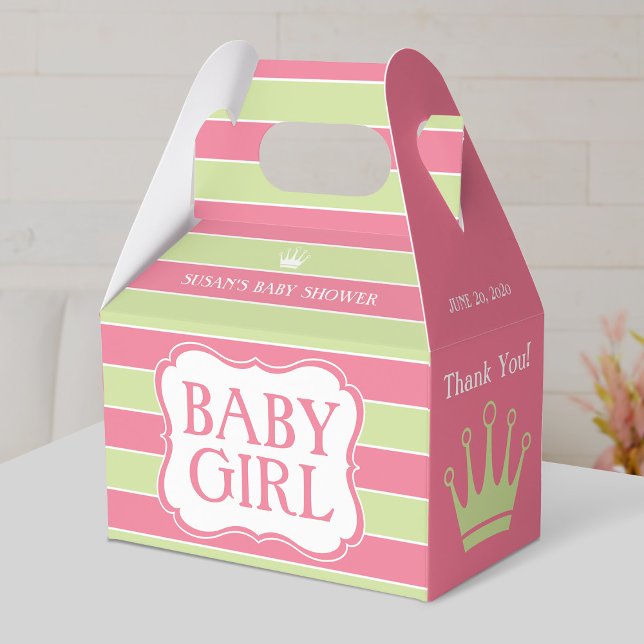 Pink Green Stripes Baby Shower Favour Box (Creator Uploaded)