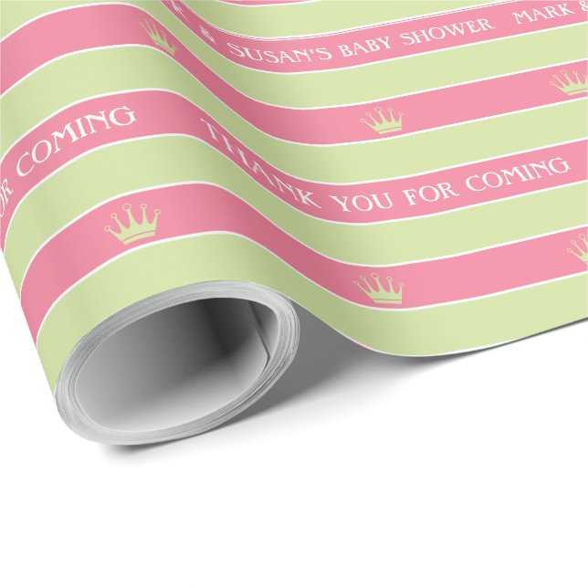 Pink Green Stripes Baby Shower Wrapping Paper (Roll Corner)