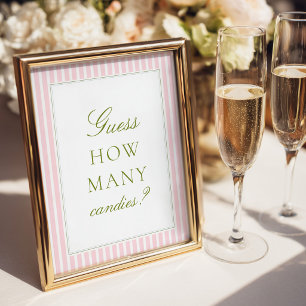 Pink & Green Stripes Bridal Shower Guess Game Poster