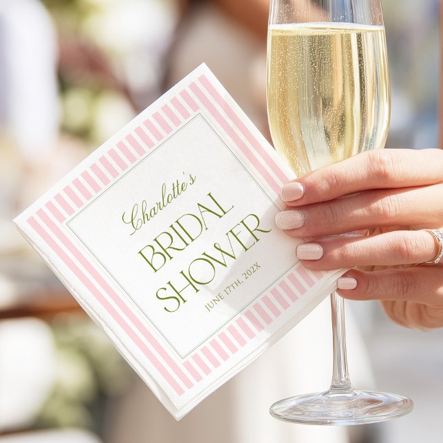 Pink & Green Stripes Bridal Shower Napkin (Creator Uploaded)