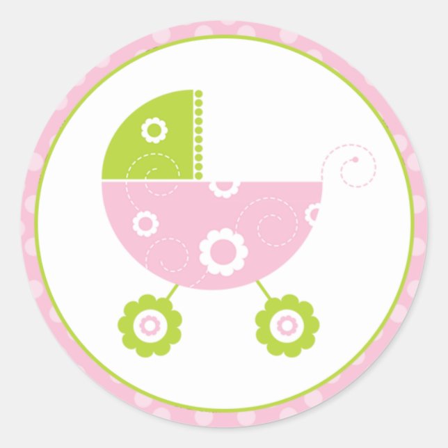 Pink & Green Stroller Classic Round Sticker (Front)