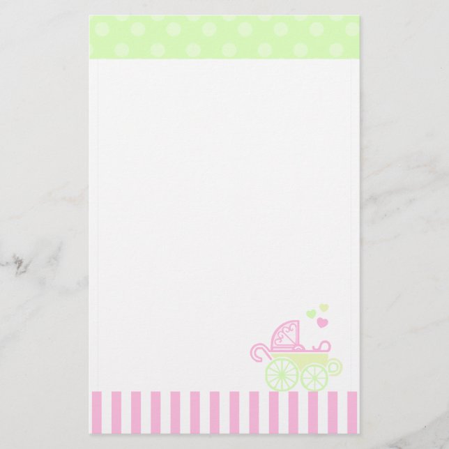 Pink/Green Stroller Stationery (Front)