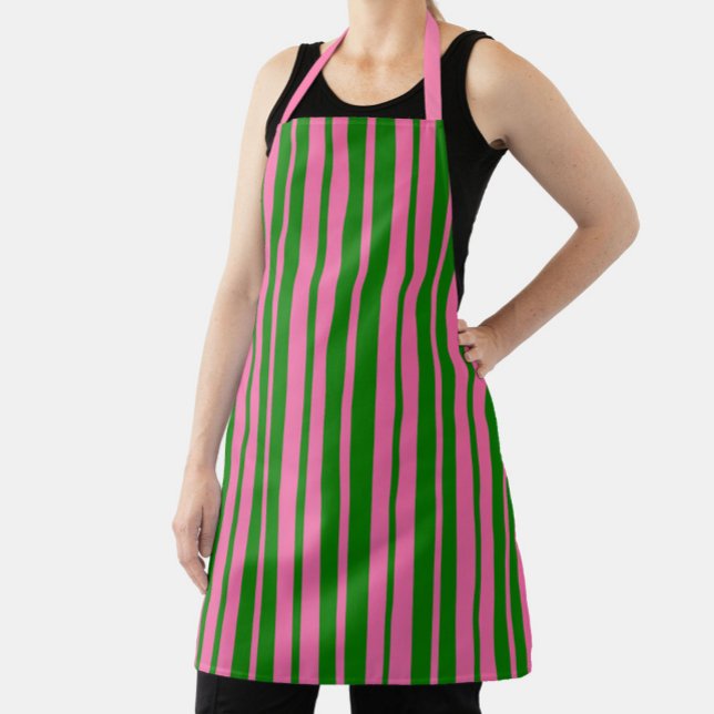 Pink Green Stylish Stripes Pattern Design  Apron (Creator Uploaded)