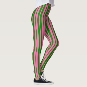 Pink Green Stylish Stripes Pattern Design  Leggings