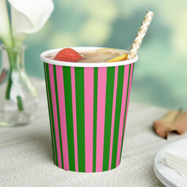 Pink Green Stylish Stripes Pattern Design  Paper Cups (Creator Uploaded)