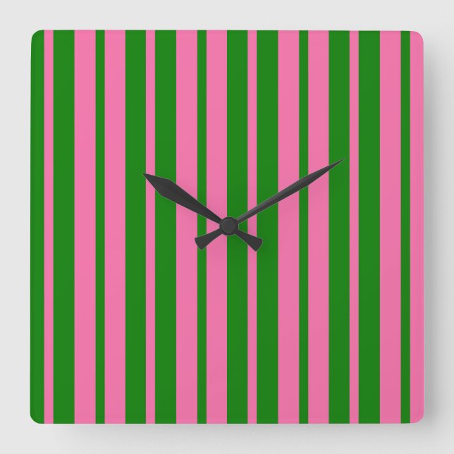 Pink Green Stylish Stripes Pattern Design  Square Wall Clock (Front)