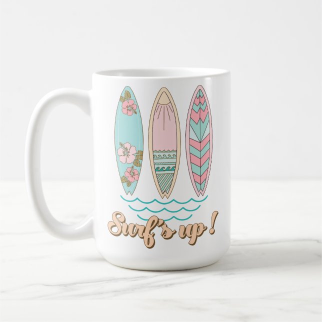 PINK & GREEN SUMMER TIME SURF BOARDS COFFEE MUG (Left)