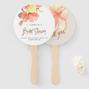 Pink green summer watercolor floral bridal shower hand fan