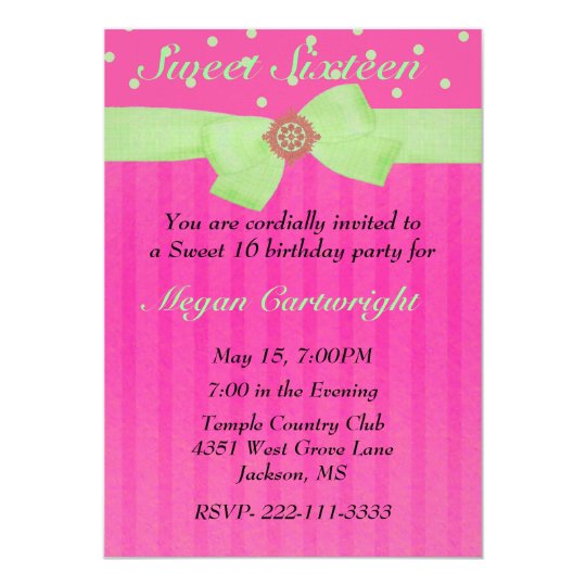 Pink & Green Sweet sixteen Birthday Invitation