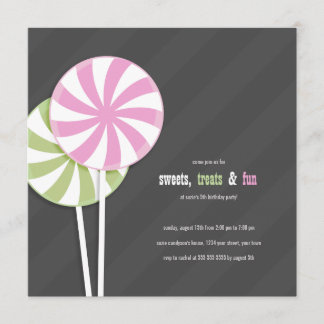 Pink & Green Swirl Lollipops Party Invitations