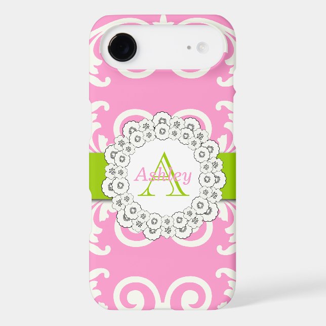 Pink Green Swirls Damask Pattern, Your Name Case-Mate Samsung Galaxy Case (Back)