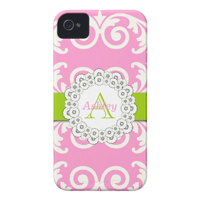 Pink Green Swirls Floral iPhone 4 Case (Back)