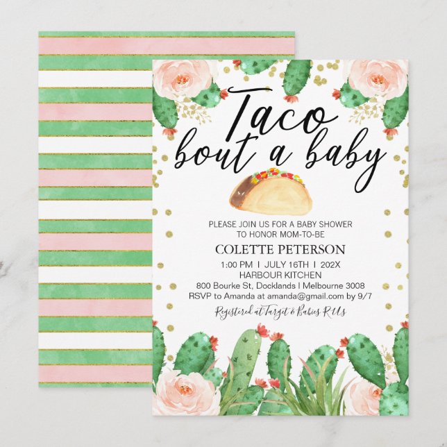 Pink Green Taco Bout A Baby Baby Shower Invitation (Front/Back)