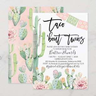Pink Green Taco Bout Twins Baby Shower Invitation