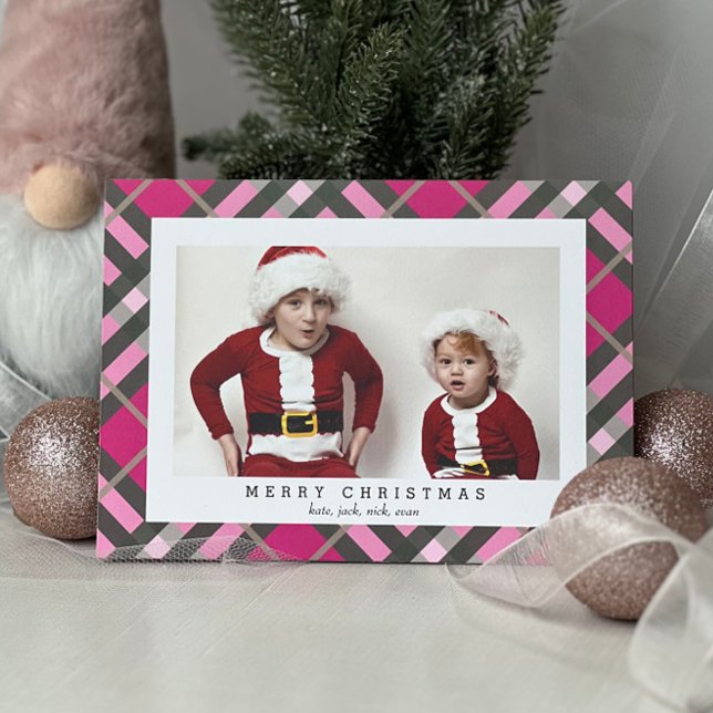 Pink Green Tartan Plaid Photo Card for Christmas (Creator Uploaded)