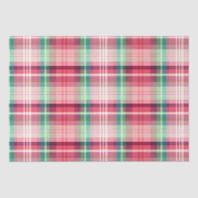 Pink Green Tartan Plaid Tissue Paper (Front)