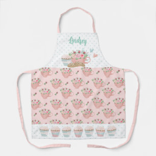 Pink & Green Tea and Cupcakes Personalised Apron