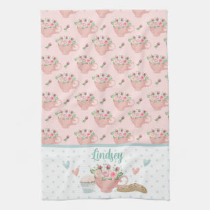 Pink & Green Tea and Cupcakes Personalised   Towel