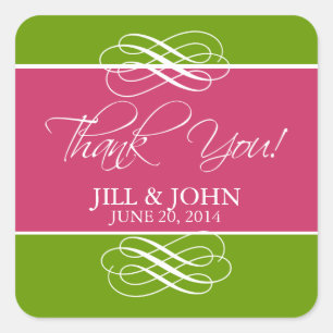 Pink Green Thank You Favour Label Wedding Stickers