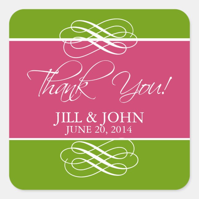 Pink Green Thank You Favour Label Wedding Stickers (Front)