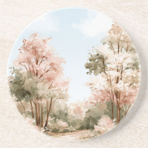 Pink Green Trees Blue Skies Coaster