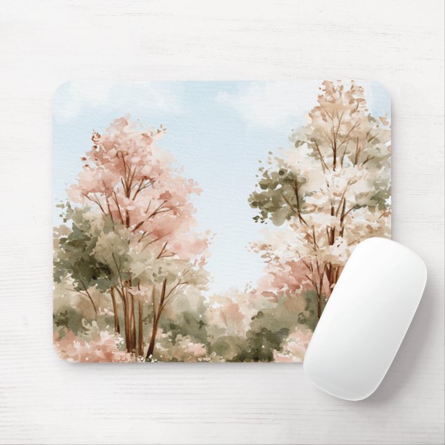 Pink Green Trees Blue Skies Mouse Mat (With Mouse)