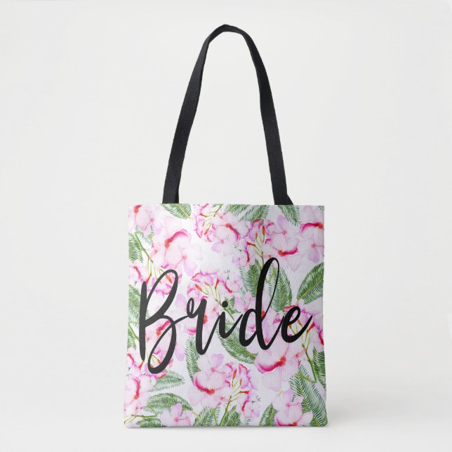 Pink Green Tropical Botanical Oasis BRIDE MRS. Tote Bag (Front)